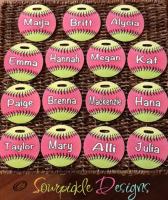 These bag tags were created for a girls softball team